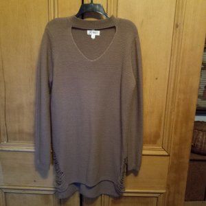 Mocha Brown Knit Extra Long Tunic Length Sweater Size XL (T-328)